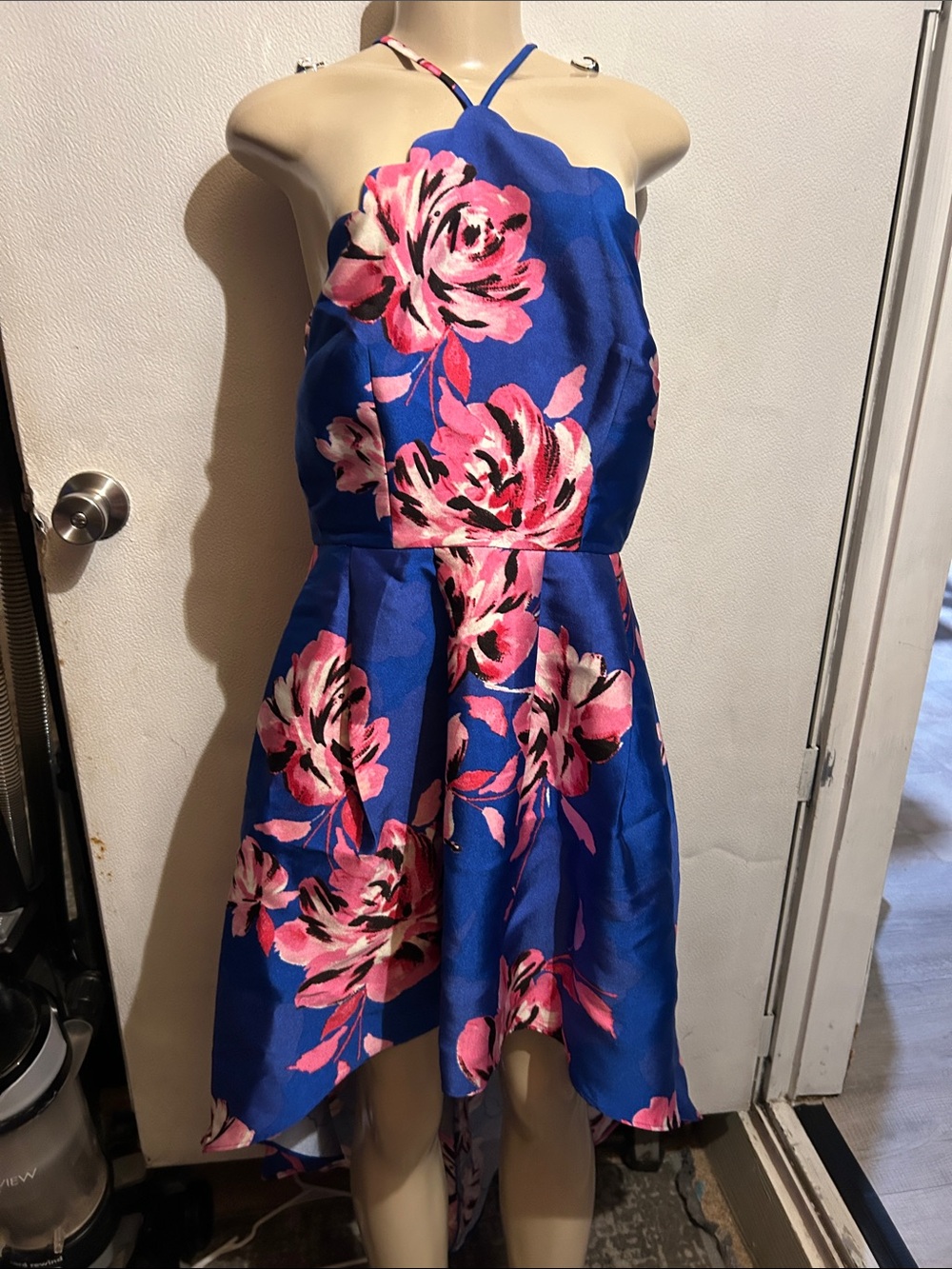 I.N. San Francisco Royal Blue Floral Halter High-Low Dress